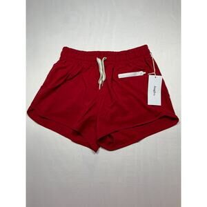 NEW! Women's Running Shorts w/Liner Zip Pocket Athletic Shorts High Waisted Red